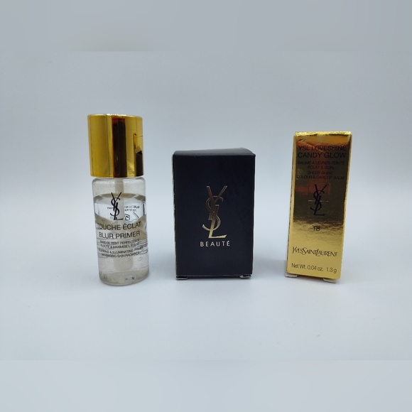 YSL Candy Glow Lip Balm 1B + Touche Éclat Blur Primer + YSL Beauty Sponge Set - Picture 1 of 9